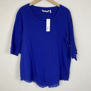 Soft Surroundings XL Siesta Key Top Gauze Cotton Asymmetric Coastal Royal Blue